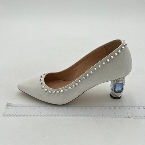 FSJ Women Bridal Pointed Toe Chunky Block High Heel Crystal Pumps Wedding - Picture 1 of 7